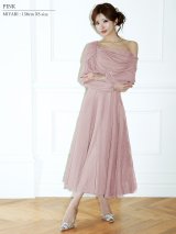 【予約商品/4月上旬-4月中旬発送予定】XSサイズあり【Veautt/ヴュート】 ロングスリーブ/ アシメショルダー/ ビジュー/ ドレープ/ ラメ/ フレア/ ミディアムドレス/ キャバドレス[OF05]