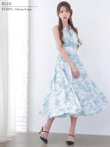 【予約商品/6月中旬-6月下旬発送予定】XSサイズあり【Veautt/ヴュート】Vネックデザイン/ カラー/ ウエストマーク/ フラワー/ フレア/ ミディアムロングドレス/ キャバドレス[OF05]