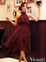 【予約商品/11月中旬-11月下旬発送予定】【Veautt/ヴュート】アメスリ/ シャーリング/ フリル/ ティアード/ リボン/　アシンメトリー/ フレア/ ワンピース/ ミディアムドレス/ キャバドレス[OF05]