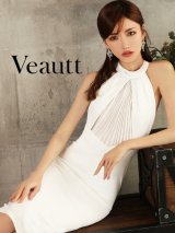 XSサイズあり【Veautt/ヴュート】【OF05】フロントシフォン/ ギャザー/ アメリカンスリーブ/ ホルター/ ハイネック/ タイト/ ひざ丈/ ミディアム/ キャバドレス【一部予約商品/5月中旬-5月下旬発送予定】