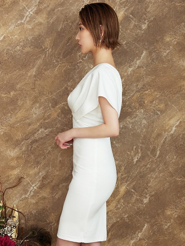 画像3: XSサイズあり【Veautt/ヴュート】【OF05】バストオープンチャーム/ タックショルダー/ ワンカラー/ タイト/ ひざ丈/ ミディアムドレス/ キャバドレス