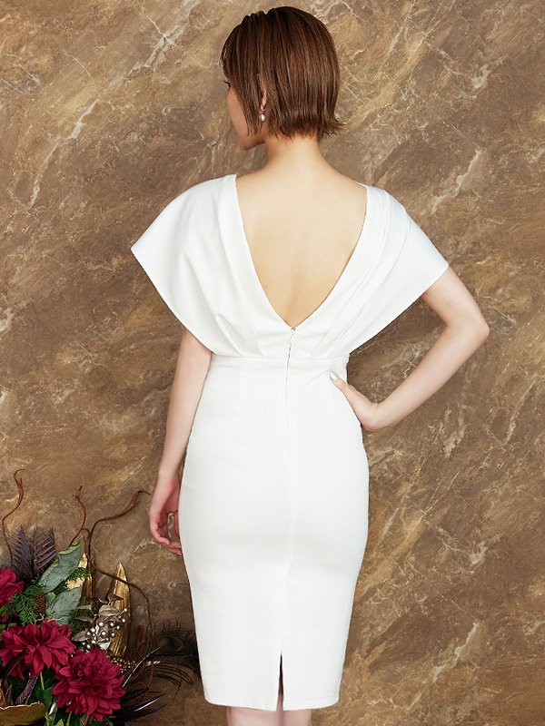 画像4: XSサイズあり【Veautt/ヴュート】【OF05】バストオープンチャーム/ タックショルダー/ ワンカラー/ タイト/ ひざ丈/ ミディアムドレス/ キャバドレス