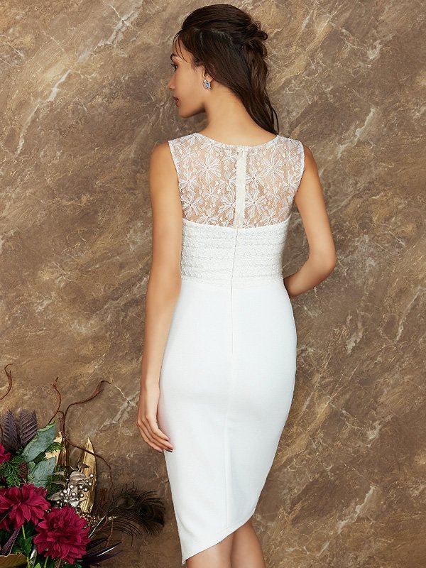 画像9: XSサイズあり【Veautt/ヴュート】【OF05】アッパーフラワーレース/ ツイード/ リボン/ ひざ丈/ タイト/ ミディアムドレス/ キャバドレス