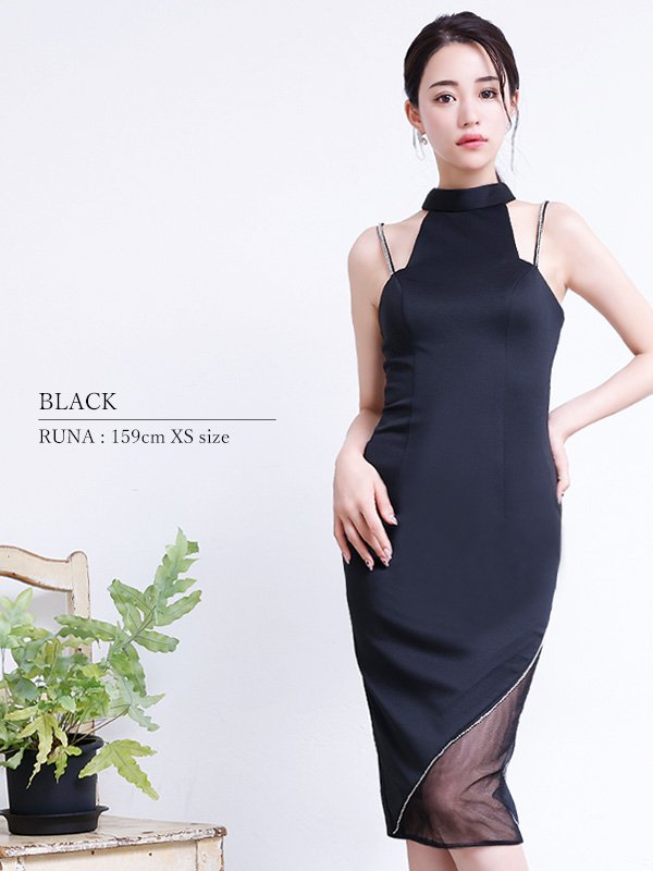 画像23: XSサイズあり【Veautt/ヴュート】【OF05】アメリカンスリーブ/ ヘムシースルーメッシュ/ ワンカラー/ ストレッチ/ タイト/ ミディアムドレス/ キャバドレス