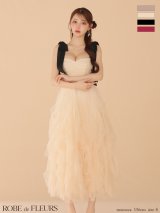 【予約商品/8月下旬発送予定】Lサイズあり【ROBE de FLEURS/ローブドフルール】ボリュームチュール/ ショルダーリボン/ フレア/ ミディアムドレス/ キャバドレス[OF08]