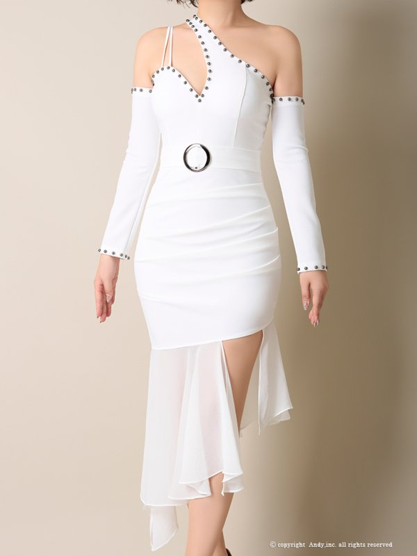 画像12: 【Andy ANDY Fashion Press 07 COLLECTION 06】ベルトデザイン/ シフォン切り替え/ デザインワンショルダーカッティング/ タイト/ ミニドレス/ キャバドレス[OF05]
