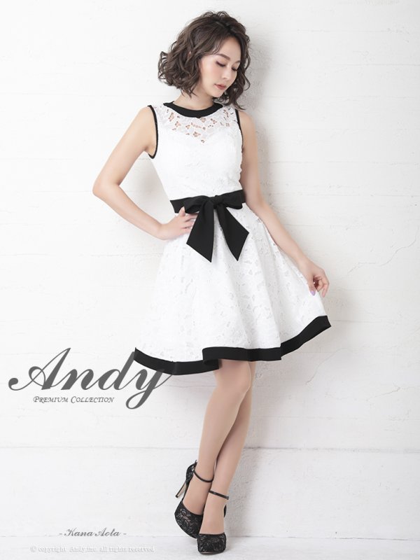 画像2: 【Andy ANDY Fashion Press 11 COLLECTION 04】フラワーレース/ ウエストリボン/ ノースリーブ/ ラインデザイン/ フレア/ ミニドレス/ キャバドレス[OF05]