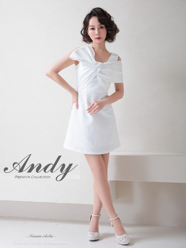 画像2: 【Andy ANDY Fashion Press 14 COLLECTION 04】ジャガード/ ワンカラー/ デコルテクロスリボン/ アシンメトリー/ フレア/ Aライン/ 台形スカート/ ミニドレス/ キャバドレス[OF05]