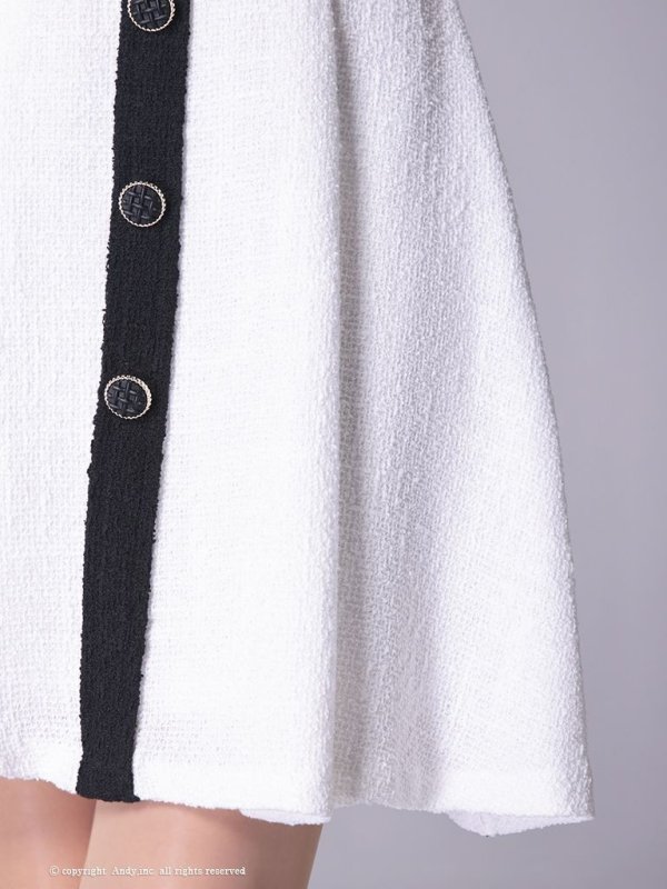 画像24: Lサイズあり【ANDY/アンディ】ツイード/ バイカラー/ 切り替えデザイン/ 半袖/ 袖あり/ スクエアネック/ ボタン/ フレア/ ミニドレス/ キャバドレス[FB03]