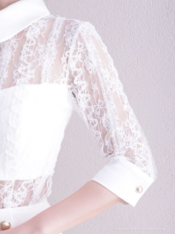 画像15: 【ANDY/アンディ】襟付き/ 袖あり/ 五分袖/ レース/ 切替/ プリーツスカート/ ミニドレス/ キャバドレス[OF05]
