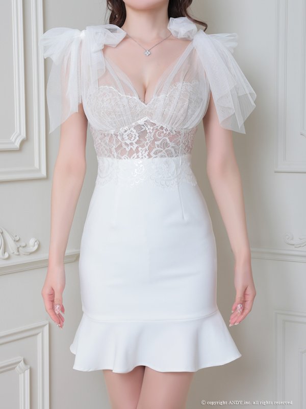 画像19: 【an /アン】マーメイド/ チュール/ ショルダーリボン/ レース切り替え/ フリル/ ランジェリーライク/ ミニドレス/ キャバドレス[OF05]
