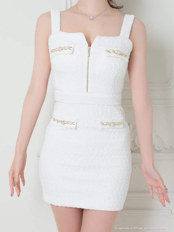 画像28: XSサイズあり【an/アン】ストレッチツイード/ フロントジップ/ ノースリーブ/ スリットネック/ ビスチェ/ タイト/ ミニドレス/ キャバドレス[OF05]