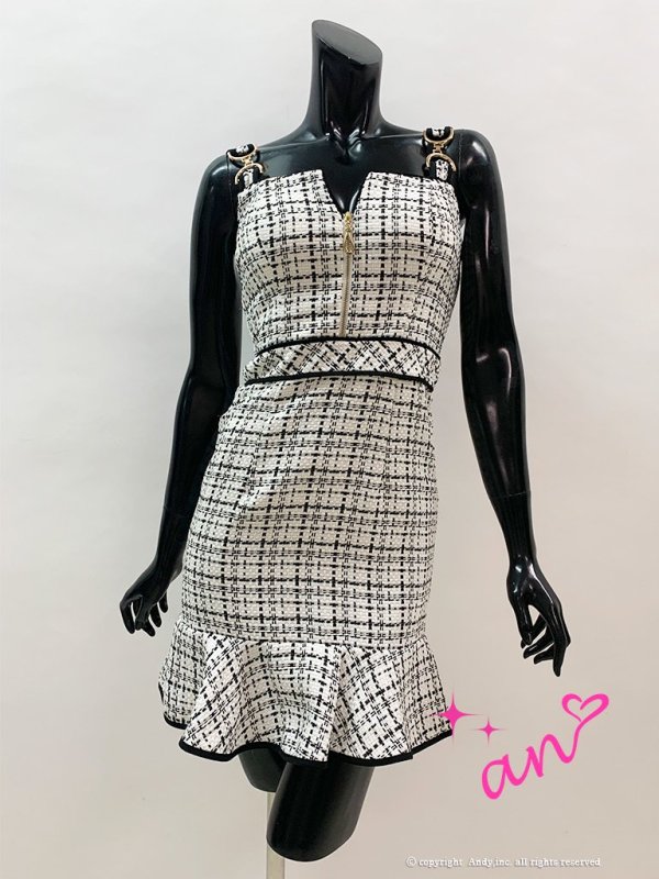画像18: 【an/アン】マーメイド/ ツイード/ フロントジップ/ ゴールドバックル/ チェーンモチーフ/ ビスチェ/ フリル/ ミニドレス/ キャバドレス[OF05]