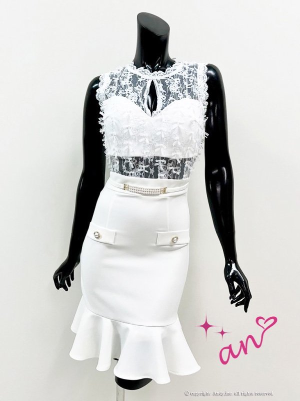 画像23: 【an /アン】マーメイド/ フリル/ レース切り替え/ パール/ ノースリーブ/ ミニドレス/ キャバドレス[OF05]