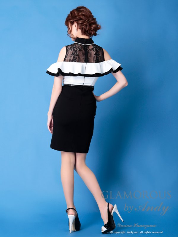 画像4: 【Andy GLAMOROUS/アンディグラマラス】ジップ/ フリル/ オフショル/ ストレッチ/ タイト/ ミニドレス/ キャバドレス[OF05]