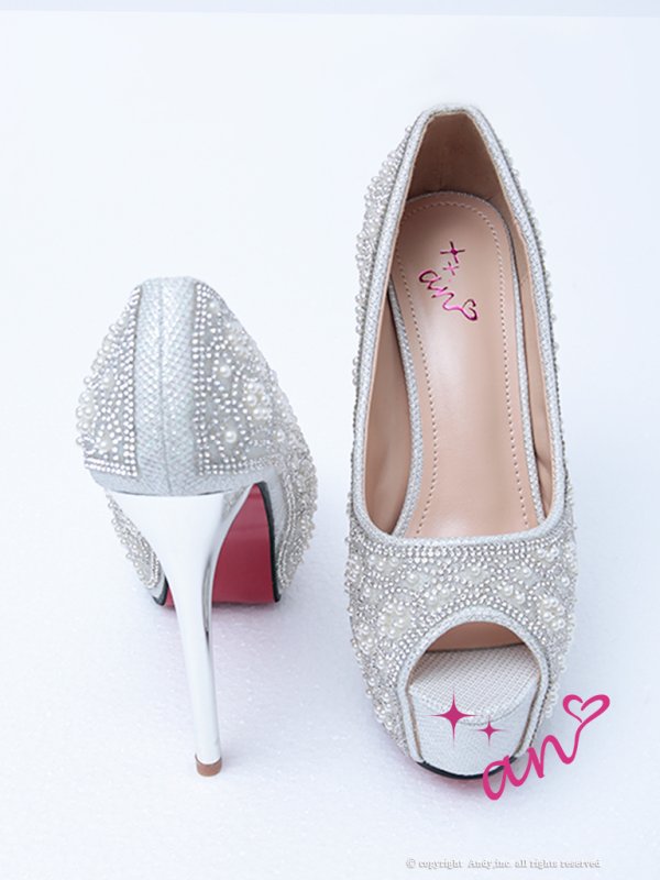 画像6: 【an】2color/ 14.5cmヒール/ パール/ ビジュー/ ハイヒール/ ピンヒール/ オープントゥパンプス [OF02]