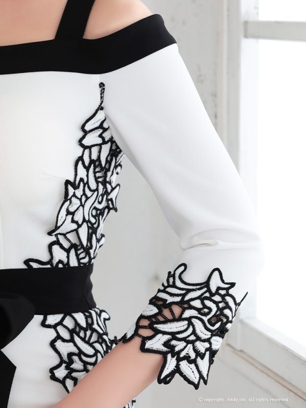 画像5: 【ANDY/アンディ】七分袖/ フラワーレース/ バイカラー/ タイト/ ミニドレス/ キャバドレス[OF05]