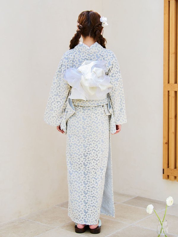 画像15: 【浴衣セール！】【即日発送】【浴衣】くすみブルー地x小花レース浴衣 【浴衣３点セット 浴衣/帯/下駄】[YMT]