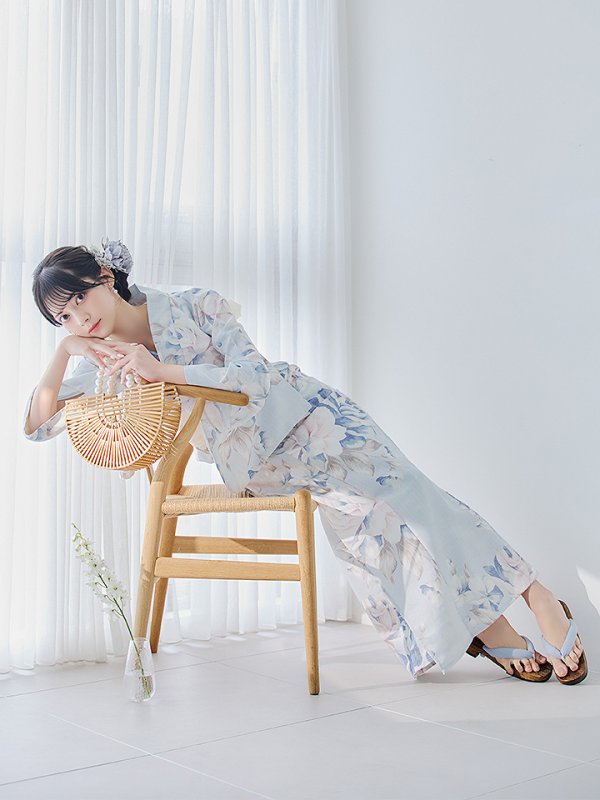 画像11: 【即日発送】クラシカルローズブルー浴衣【浴衣３点セット 浴衣/帯/下駄】[YMT]