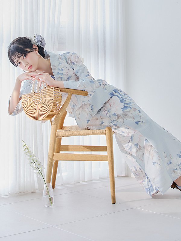 画像14: 【即日発送】クラシカルローズブルー浴衣【浴衣３点セット 浴衣/帯/下駄】[YMT]