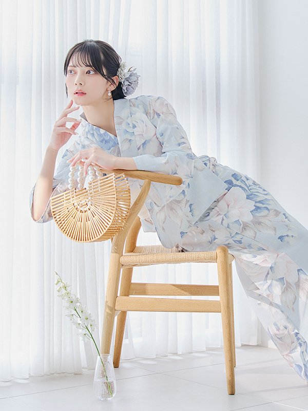 画像16: 【即日発送】クラシカルローズブルー浴衣【浴衣３点セット 浴衣/帯/下駄】[YMT]