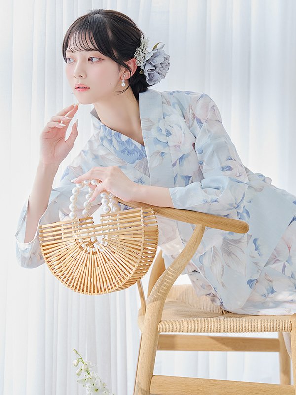 画像17: 【即日発送】クラシカルローズブルー浴衣【浴衣３点セット 浴衣/帯/下駄】[YMT]