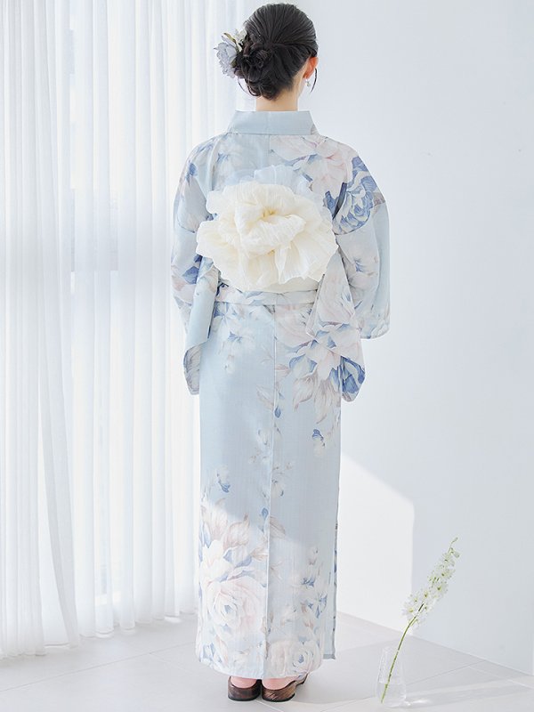 画像18: 【即日発送】クラシカルローズブルー浴衣【浴衣３点セット 浴衣/帯/下駄】[YMT]