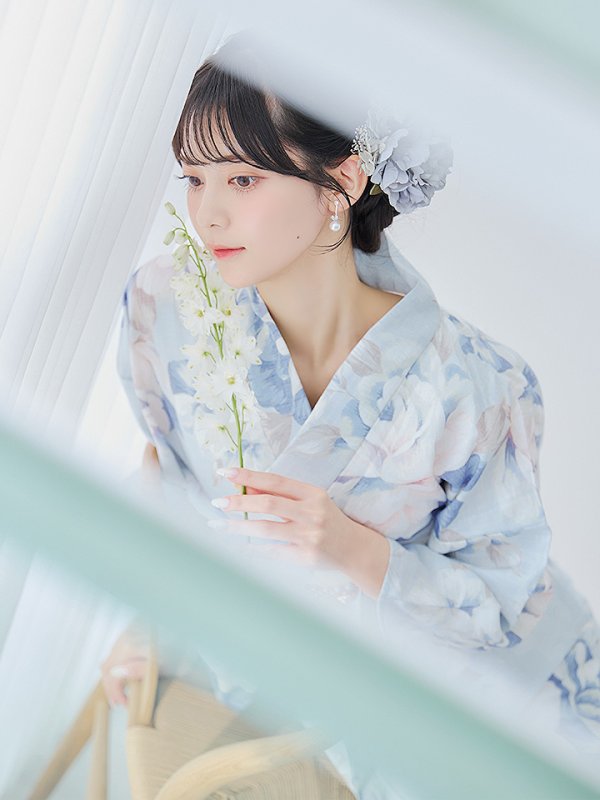 画像3: 【即日発送】クラシカルローズブルー浴衣【浴衣３点セット 浴衣/帯/下駄】[YMT]