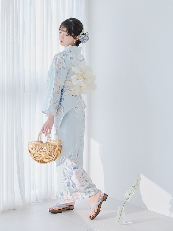 画像7: 【即日発送】クラシカルローズブルー浴衣【浴衣３点セット 浴衣/帯/下駄】[YMT]