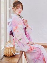 【即日発送】ニュアンスピンク金魚浴衣【浴衣３点セット 浴衣/帯/下駄】OBI-g-500-kj-1-R / HIMO-900-yn-5-IV / HEKO-800-sb-5-WH / YA-593-kj-CL / GETA-01-kj-7-P/ [YMT]