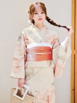 【即日発送】ピンクベージュ牡丹浴衣【浴衣３点セット 浴衣/帯/下駄】OBI-g-500-kj-4-OR / HIMO-900-yn-5-IV / HEKO-800-sb-5-W / YA-594-kj-CL / YA-1081-kj-BR / GETA-01-kj-7-P / [YMT]