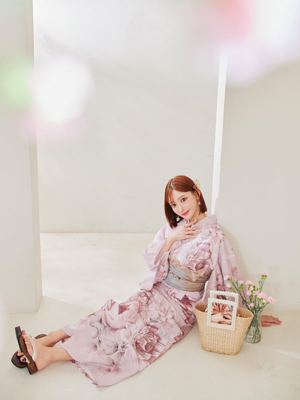 画像10: 【即日発送】くすみピンクアンティークフラワー浴衣【浴衣３点セット 浴衣/帯/下駄】[YMT]