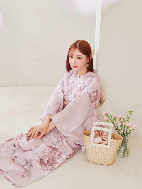 画像11: 【即日発送】くすみピンクアンティークフラワー浴衣【浴衣３点セット 浴衣/帯/下駄】[YMT]