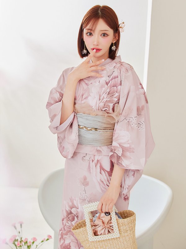 画像4: 【即日発送】くすみピンクアンティークフラワー浴衣【浴衣３点セット 浴衣/帯/下駄】[YMT]