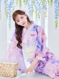 【即日発送】パステル水彩フラワーアンニュイ浴衣【浴衣３点セット 浴衣/帯/下駄】[OF04]明日花キララ着用