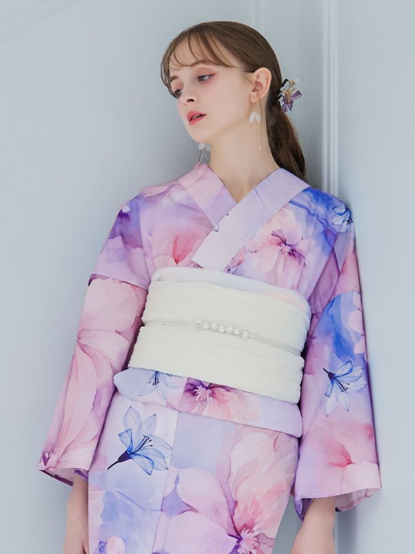 画像25: 【即日発送】パステル水彩フラワーアンニュイ浴衣【浴衣３点セット 浴衣/帯/下駄】[YMT]