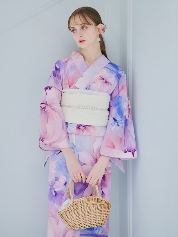 画像22: 【即日発送】パステル水彩フラワーアンニュイ浴衣【浴衣３点セット 浴衣/帯/下駄】[YMT]
