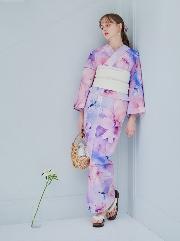 画像28: 【即日発送】パステル水彩フラワーアンニュイ浴衣【浴衣３点セット 浴衣/帯/下駄】[YMT]