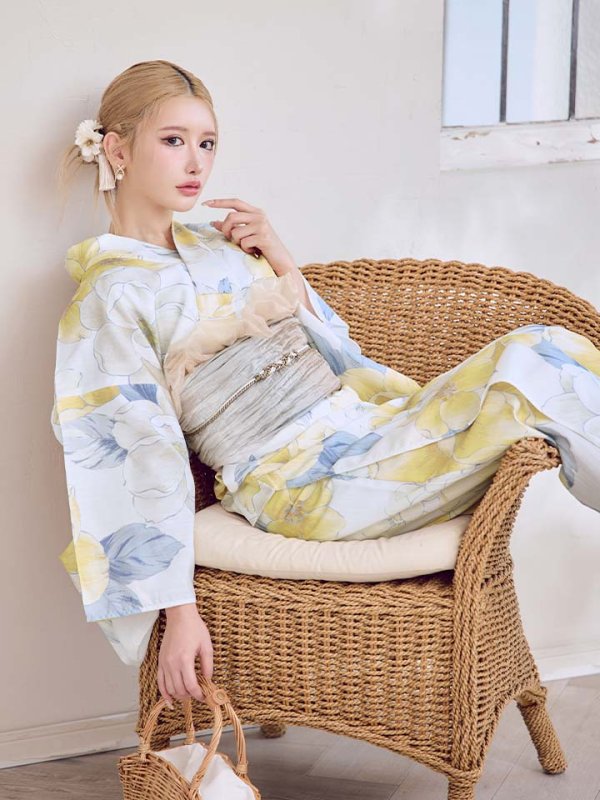 画像1: ヘルシー油彩牡丹浴衣【浴衣３点セット 浴衣/帯/下駄】[YMT]
