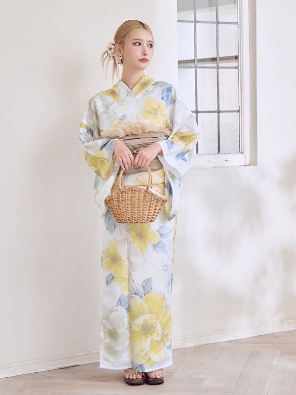 画像14: ヘルシー油彩牡丹浴衣【浴衣３点セット 浴衣/帯/下駄】[YMT]