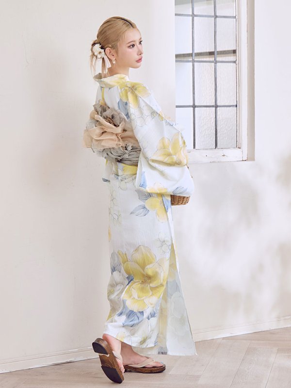 画像18: ヘルシー油彩牡丹浴衣【浴衣３点セット 浴衣/帯/下駄】[YMT]