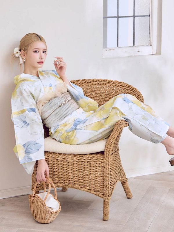 画像3: ヘルシー油彩牡丹浴衣【浴衣３点セット 浴衣/帯/下駄】[YMT]