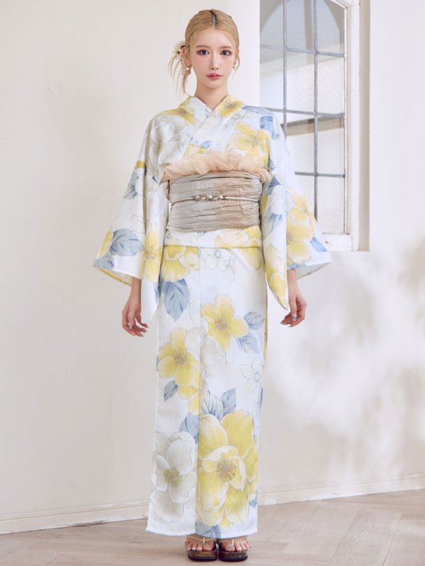 画像4: ヘルシー油彩牡丹浴衣【浴衣３点セット 浴衣/帯/下駄】[YMT]