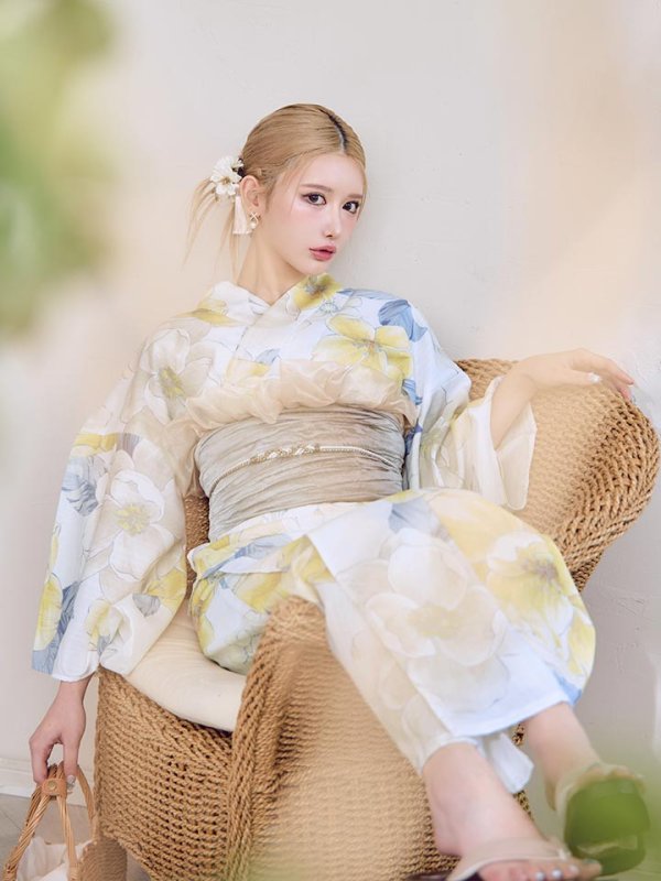 画像5: ヘルシー油彩牡丹浴衣【浴衣３点セット 浴衣/帯/下駄】[YMT]