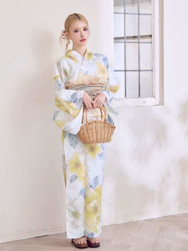 画像8: ヘルシー油彩牡丹浴衣【浴衣３点セット 浴衣/帯/下駄】[YMT]