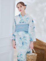 【予約 / 5月中旬発送予定】ブルーグレイニュアンスフラワー浴衣 OBI-siwa-204-wk-2-LBL / HIMO-900-yn-5-IV / HEKO-800-sb-5-W / YA-1085-wk-BL / GETA-01-kj-3-IV/ [yo/YMT]