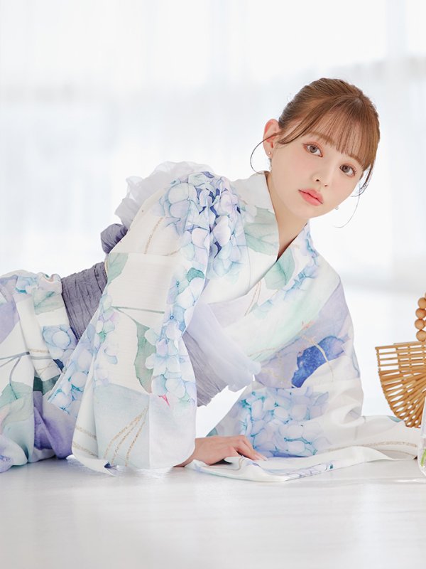 画像2: シャーベット水彩紫陽花浴衣 OBI-g-500-kj-8-GY / HIMO-900-yn-3-GYxGD / HEKO-800-sb-5-W / YA-1016-kj-CL / GETA-01-kj-3-IV/ [YMT]