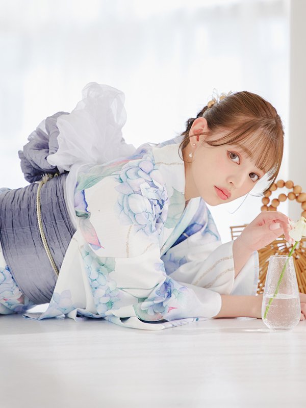 画像8: 【即日発送】シャーベット水彩紫陽花浴衣【浴衣３点セット 浴衣/帯/下駄】[OF04]