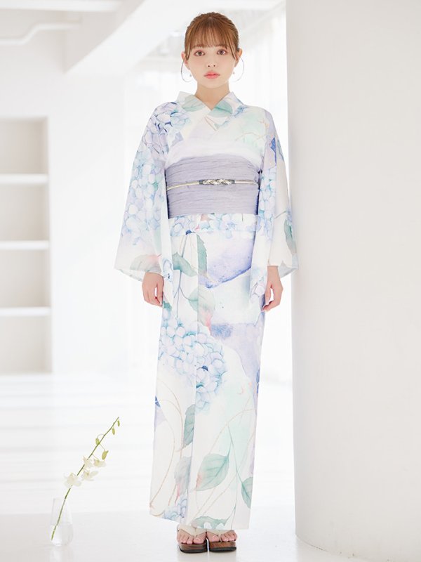画像9: 【即日発送】シャーベット水彩紫陽花浴衣【浴衣３点セット 浴衣/帯/下駄】[OF04]