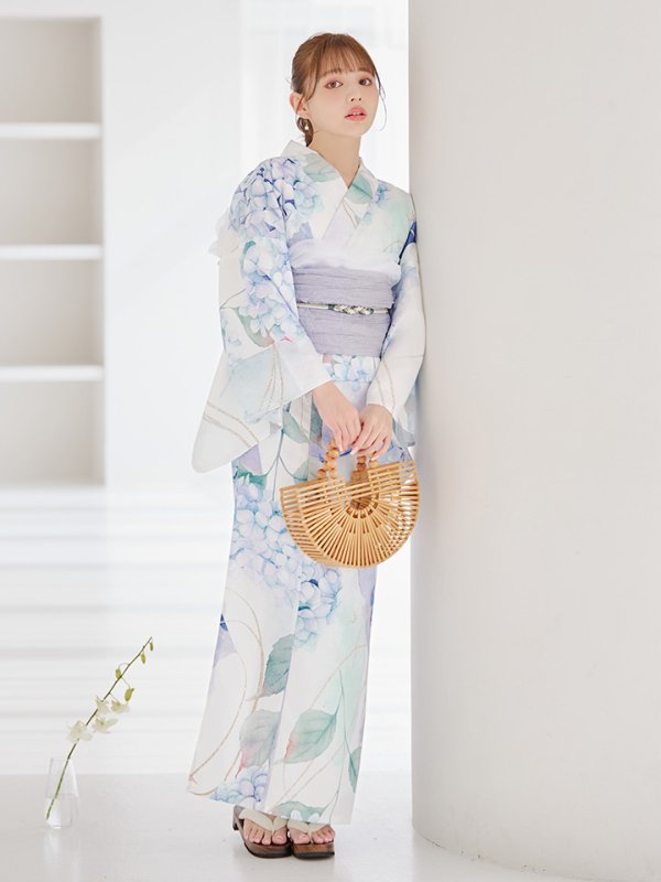 画像10: 【即日発送】シャーベット水彩紫陽花浴衣【浴衣３点セット 浴衣/帯/下駄】[OF04]